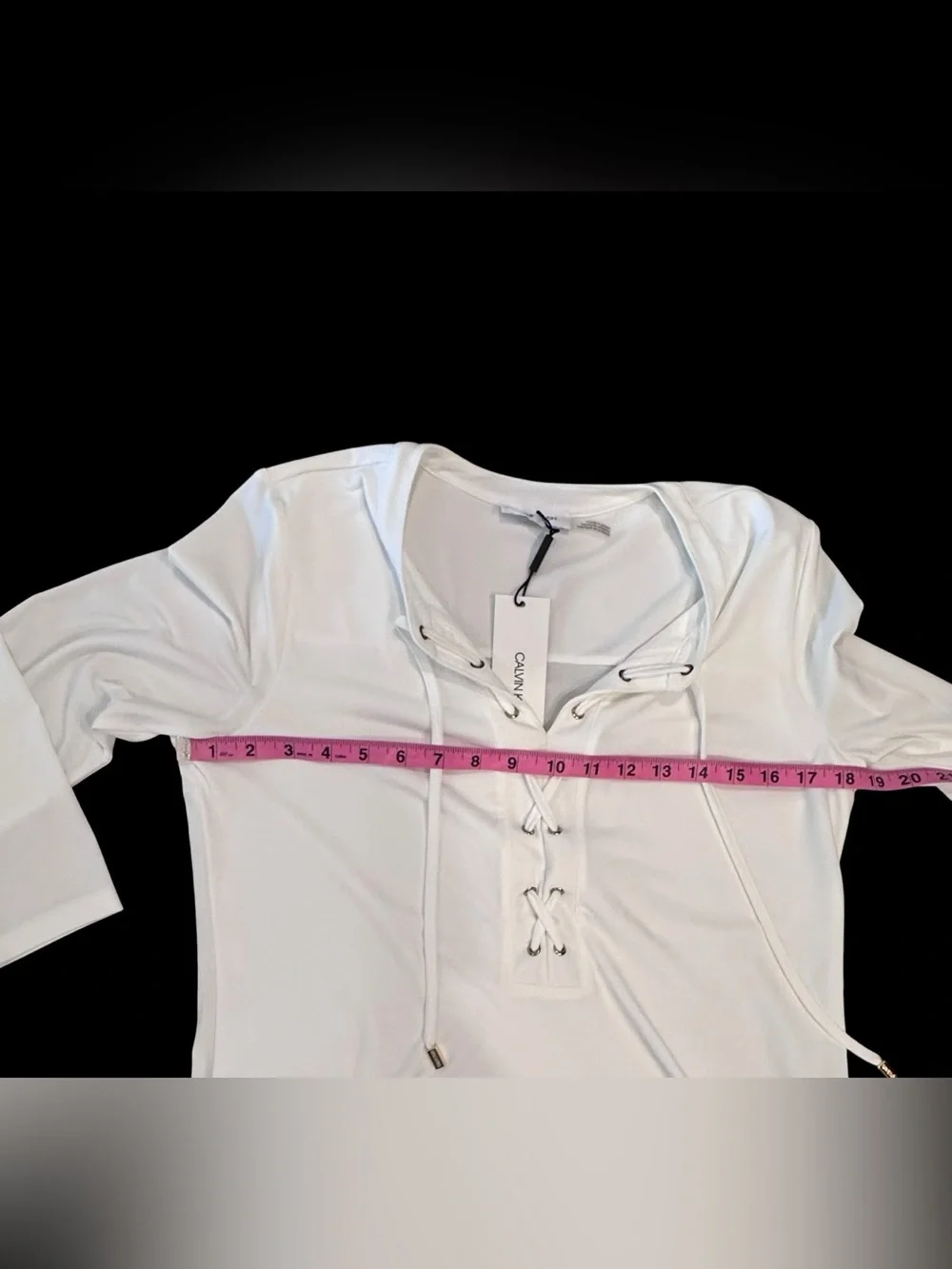Women’s Calvin Klein White 3/4 Sleeve Lace-Up Shirt Top NWT Small - Picture 2 of 7